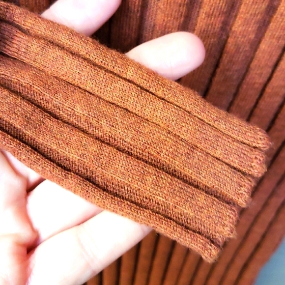 Asos Rust Brown Ribbed Long Sleeve Shift Dress 2 - Picture 8 of 11